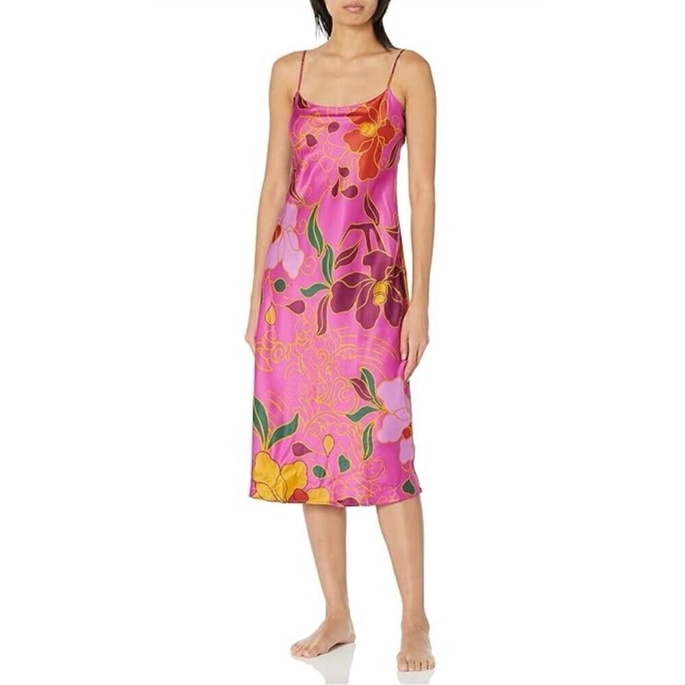 Natori Women’s Satin Feel Fuchsia Multi Color Floral Nomad Slip Dress
